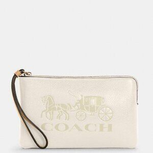 Coach Bag Vintage Vanilla Cream Zip Wristlet Horse Carriage Leather Handbag NEW
